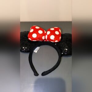 Disney Black Sequin Ears with Red and White Polka Dot Bow